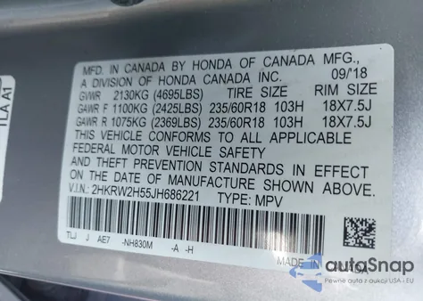 2018 Honda Cr-V Ex from USA, damaged, VIN 2HKRW2H55JH686221